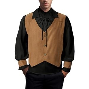Pirate Medieval Victorian Cosplay Vest Shirt Costume Brown